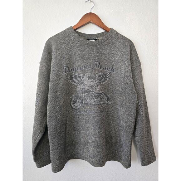 Y2K Biker Pullover Sweater 2003 Daytona Beach Bike Week Gray Medium Sweatshirt - Picture 1 of 9
